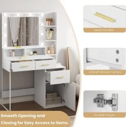 Schminktisch Mit LED-Beleuchtung Spiegel, 3 Einstellbare Helligkeiten, Weiß -Möbel Store Schminktisch LED Beleuchtung Spiegel 3 einstellbare Helligkeiten W0ETT0119 weiss6 1280x1280