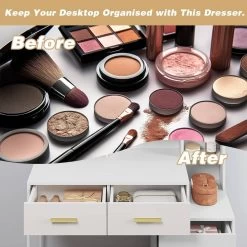 Schminktisch Mit LED-Beleuchtung Spiegel, 3 Einstellbare Helligkeiten, Weiß -Möbel Store Schminktisch LED Beleuchtung Spiegel 3 einstellbare Helligkeiten W0ETT0119 weiss9 1280x1280