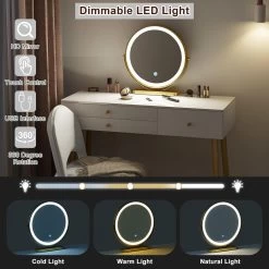 Schminktisch Mit Einstellbare Spiegelleuchte,3 Schubladen, Kosmetiktisch Mit Samthocker -Möbel Store Schminktisch mit Beleuchtung Frisiertisch mit 3 Schubladen MB6105ws Creme Gold 3 1280x1280