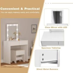 Schminktisch Mit Beleuchtung, Mit Spiegel, 80x132,5x39,5 Cm, Weiß -Möbel Store Schminktisch mit Beleuchtung mit Spiegel 80x132 5x39 5 cm W0ETT0038 Weiss6 1280x1280