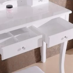 Schminktisch Mit Hocker Kosmetiktisch Mit 3 Spiegel Und 4 Schubladen, Weiß -Möbel Store Schminktisch mit Hocker 3 Spiegel 4 Schubladen MDF 90x145x40cm BxHxT MB6027cm Weiss5 1280x1280