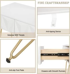 Schminktisch Mit Hocker Und 360°schwenkbar Schminkspiegel, Weiß Und Golden -Möbel Store Schminktisch mit Hocker Spiegel 360 schwenkbar mit 3 Schubladen Samthocker Z DRT68whi Weiss golden4 1280x1280