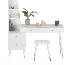 Schminktisch Mit Hocker Spiegel 4 Schubladen Weiß -Möbel Store Schminktisch mit Hocker Spiegel 4 Schubladen MB6081ws weiss3 1280x1280