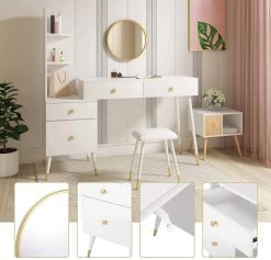Schminktisch Mit Hocker Spiegel 4 Schubladen Weiß -Möbel Store Schminktisch mit Hocker Spiegel 4 Schubladen MB6081ws weiss4 1280x1280