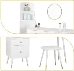 Schminktisch Mit Hocker Spiegel 4 Schubladen Weiß -Möbel Store Schminktisch mit Hocker Spiegel 4 Schubladen MB6081ws weiss5 1280x1280