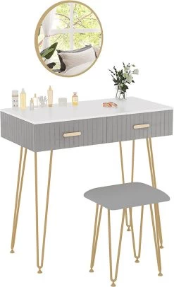 Schminktisch Mit Hocker Spiegel, Mit Schubladen, Große Tischplatte 80x40cm -Möbel Store Schminktisch mit Hocker Spiegel Frisiertisch mit Schubladen Grosse Tischplatte 80x40cm Modern Kosmetiktisch f r Schlafzimmer MB6097gr Grau1 1280x1280