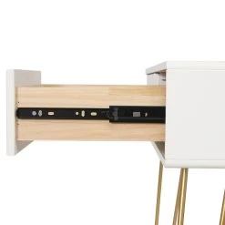 Schminktisch Mit Hocker Rundem Spiegel Und 2 Schubladen, Weiß+Golden -Möbel Store Schminktisch mit Hocker rundem Spiegel und 2 Schubladen Z DRT70whi Weiss Golden6 1280x1280