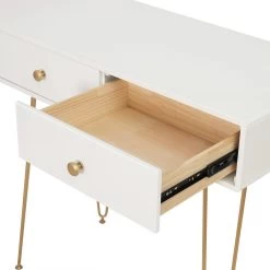 Schminktisch Mit Hocker Rundem Spiegel Und 2 Schubladen, Weiß+Golden -Möbel Store Schminktisch mit Hocker rundem Spiegel und 2 Schubladen Z DRT70whi Weiss Golden8 1280x1280