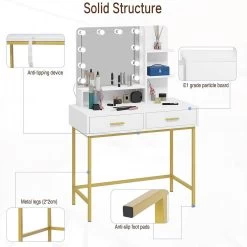 Schminktisch Mit LED-Beleuchtung Und Spiegel, 90x137x45 Cm, Weiß+Gold -Möbel Store Schminktisch mit LED Beleuchtung und Spiegel 90x137x45 cm MB6090ws Weiss Gold7 1280x1280
