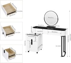 WOLTU Schminktisch Mit LED, Glasplatte, Schubladen, Seitenschrank, Weiß + Schwarz -Möbel Store Schminktisch mit LED Glasplatte Schubladen Seitenschrank W0ETT0189 Weiss Schwarz3 1280x1280