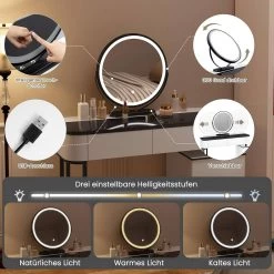 WOLTU Schminktisch Mit LED, Glasplatte, Schubladen, Seitenschrank, Weiß + Schwarz -Möbel Store Schminktisch mit LED Glasplatte Schubladen Seitenschrank W0ETT0189 Weiss Schwarz4 1280x1280