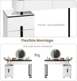 WOLTU Schminktisch Mit LED, Glasplatte, Schubladen, Seitenschrank, Weiß + Schwarz -Möbel Store Schminktisch mit LED Glasplatte Schubladen Seitenschrank W0ETT0189 Weiss Schwarz7 1280x1280