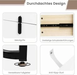 WOLTU Schminktisch Mit LED, Glasplatte, Schubladen, Seitenschrank, Weiß + Schwarz -Möbel Store Schminktisch mit LED Glasplatte Schubladen Seitenschrank W0ETT0189 Weiss Schwarz8 1280x1280