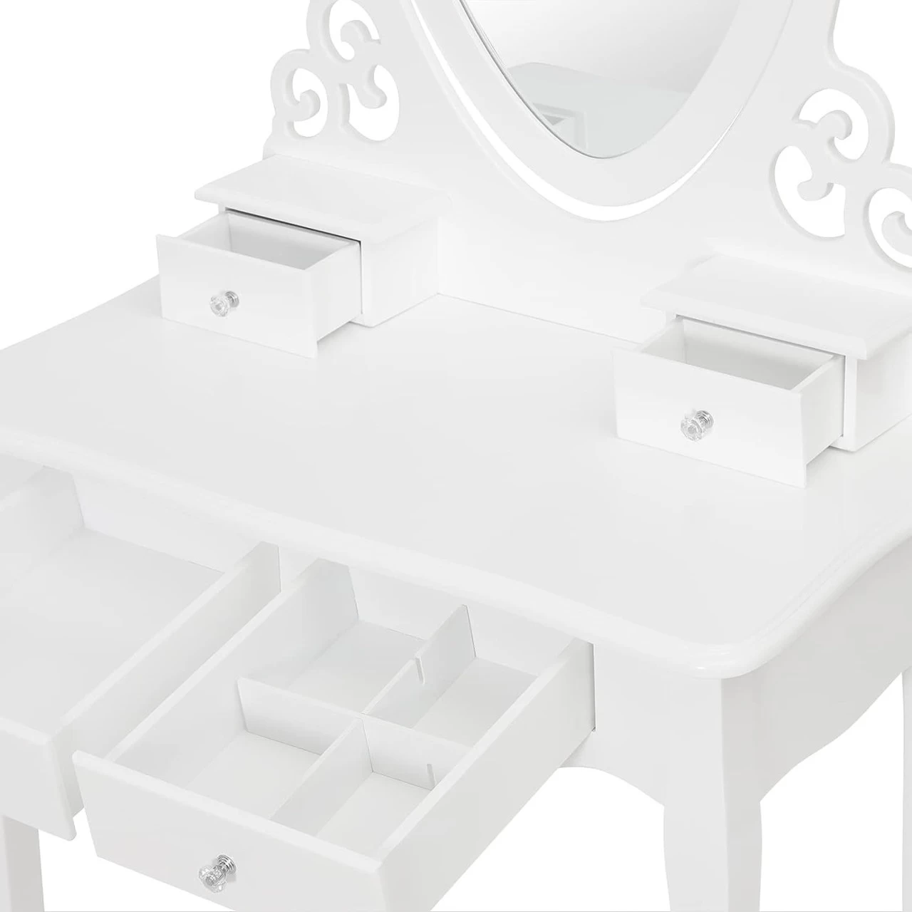 Schminktisch Mit Spiegel Und Hocker MDF Und Massives Kiefernholz Weiß 8 Schminktisch Mit Spiegel Und Hocker MDF Und Massives Kiefernholz Weiß – Bild 8