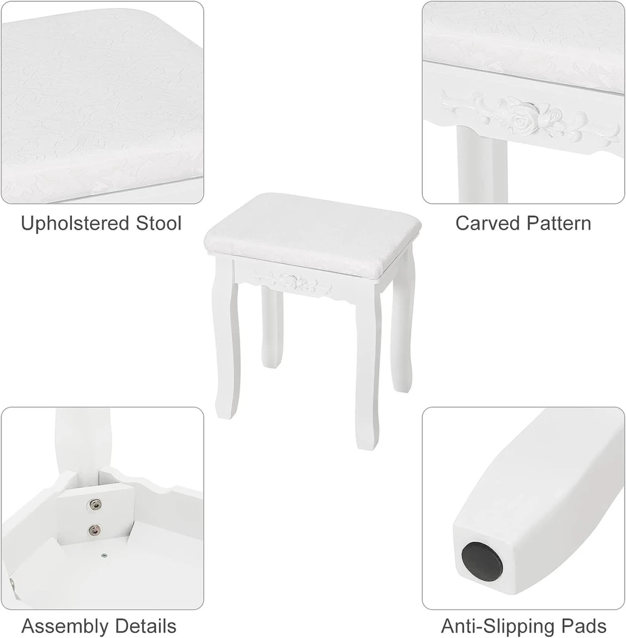 Schminktisch Mit Spiegel Und Hocker MDF Und Massives Kiefernholz Weiß 7 Schminktisch Mit Spiegel Und Hocker MDF Und Massives Kiefernholz Weiß – Bild 7