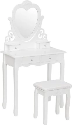 Schminktisch Mit Spiegel Und Hocker MDF Und Massives Kiefernholz Weiß