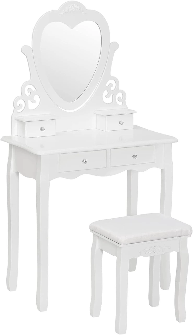 Schminktisch Mit Spiegel Und Hocker MDF Und Massives Kiefernholz Weiß 1 Schminktisch Mit Spiegel Und Hocker MDF Und Massives Kiefernholz Weiß