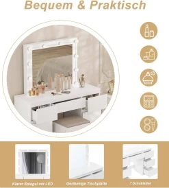 Schminktisch Mit Großem Spiegel, LED-Beleuchtung, Weiß, 110x140,5x39,5 Cm -Möbel Store Schminktisch mit grossem Spiegel LED Beleuchtung 110x140 5x39 5 cm W0ETT0020 Weiss4 1280x1280