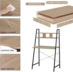 Schreibtisch Büromöbel PC Tisch Arbeitstisch Mit Ablage, Aus Holz Und Stahl -Möbel Store Schreibtisch B rom bel PC Tisch Arbeitstisch mit Ablage aus Holz und Stahl TSB05hei Hell Eiche schwarz3 1280x1280