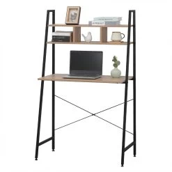 Schreibtisch Büromöbel PC Tisch Arbeitstisch Mit Ablage, Aus Holz Und Stahl