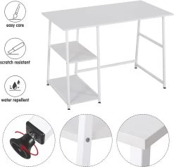 Schreibtisch Computertisch Bürotisch Arbeitstisch, Mit 2 Ablagen, Aus MDF&Stahl -Möbel Store Schreibtisch Computertisch B rotisch Arbeitstisch mit 2 Ablagen aus MDF Stahl TSB33 weiss1 1280x1280