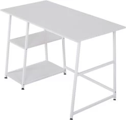 Schreibtisch Computertisch Bürotisch Arbeitstisch, Mit 2 Ablagen, Aus MDF&Stahl -Möbel Store Schreibtisch Computertisch B rotisch Arbeitstisch mit 2 Ablagen aus MDF Stahl TSB33ws weiss1 1280x1280