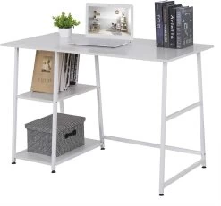 Schreibtisch Computertisch Bürotisch Arbeitstisch, Mit 2 Ablagen, Aus MDF&Stahl -Möbel Store Schreibtisch Computertisch B rotisch Arbeitstisch mit 2 Ablagen aus MDF Stahl TSB33ws weiss2 1280x1280