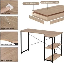 Schreibtisch PC Tisch Bürotisch Aus Holz&Stahl, Mit Ablagen,120x74x71,5 Cm -Möbel Store Schreibtisch PC Tisch B rotisch aus Holz Stahl mit Ablage ca 120x74x71 5 cm TSB06hei Heller Eiche schwarz2 1280x1280