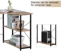 Schreibtisch PC Tisch Bürotisch Aus Holz&Stahl, Mit Ablagen,120x74x71,5 Cm -Möbel Store Schreibtisch PC Tisch B rotisch aus Holz Stahl mit Ablage ca 120x74x71 5 cm TSB06hei Heller Eiche schwarz3 1280x1280