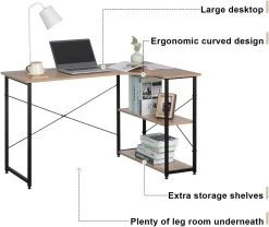 Schreibtisch PC Tisch Bürotisch Aus Holz&Stahl, Mit Ablagen,120x74x71,5 Cm -Möbel Store Schreibtisch PC Tisch B rotisch aus Holz Stahl mit Ablage ca 120x74x71 5 cm TSB06hei Heller Eiche schwarz5 1280x1280