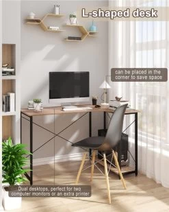 Schreibtisch PC Tisch Bürotisch Aus Holz&Stahl, Mit Ablagen,120x74x71,5 Cm -Möbel Store Schreibtisch PC Tisch B rotisch aus Holz Stahl mit Ablage ca 120x74x71 5 cm TSB06hei Heller Eiche schwarz6 1280x1280