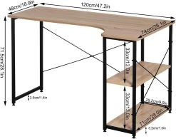 Schreibtisch PC Tisch Bürotisch Aus Holz&Stahl, Mit Ablagen,120x74x71,5 Cm -Möbel Store Schreibtisch PC Tisch B rotisch aus Holz Stahl mit Ablage ca 120x74x71 5 cm TSB06hei Heller Eiche schwarz7 1280x1280