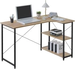 Schreibtisch PC Tisch Bürotisch Aus Holz&Stahl, Mit Ablagen,120x74x71,5 Cm