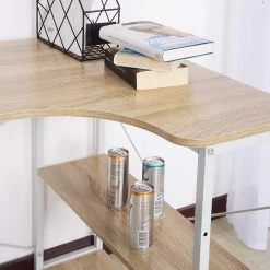 Geräumiger Arbeitstisch Schreibtisch Mit Zwei Ablagen Heller Eiche+weiß -Möbel Store Schreibtisch aus Holz und Stahl mit Ablage TSB11hei 2 1280x1280