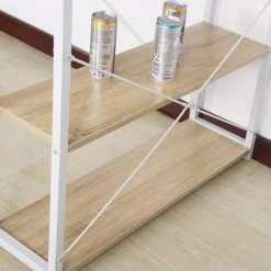 Geräumiger Arbeitstisch Schreibtisch Mit Zwei Ablagen Heller Eiche+weiß -Möbel Store Schreibtisch aus Holz und Stahl mit Ablage TSB11hei 4 1280x1280