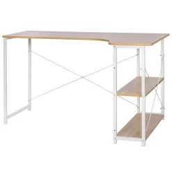 Geräumiger Arbeitstisch Schreibtisch Mit Zwei Ablagen Heller Eiche+weiß -Möbel Store Schreibtisch aus Holz und Stahl mit Ablage TSB11hei 5 1280x1280