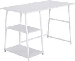 Schreibtisch Computertisch Bürotisch Arbeitstisch, Mit 2 Ablagen, Aus MDF&Stahl -Möbel Store Schreibtisch aus MDF und Stahl in Weiss TSB33ws 1 1280x1280