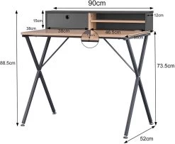 Schreibtisch Mit Ablage 90x50x88,5 Cm, Hell Eiche-grau 11 Schreibtisch Mit Ablage 90x50x88,5 Cm, Hell Eiche-grau -Möbel Store Schreibtisch mit Ablage TS122hei eiche grau3 1280x1280