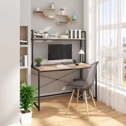 Schreibtisch Computertisch Bürotisch Aus Holz Und Stahl, Ca.120x60x140 Cm -Möbel Store Schreibtisch mit Ablage in praktischem Design TSB02hei hell eiche11 1280x1280