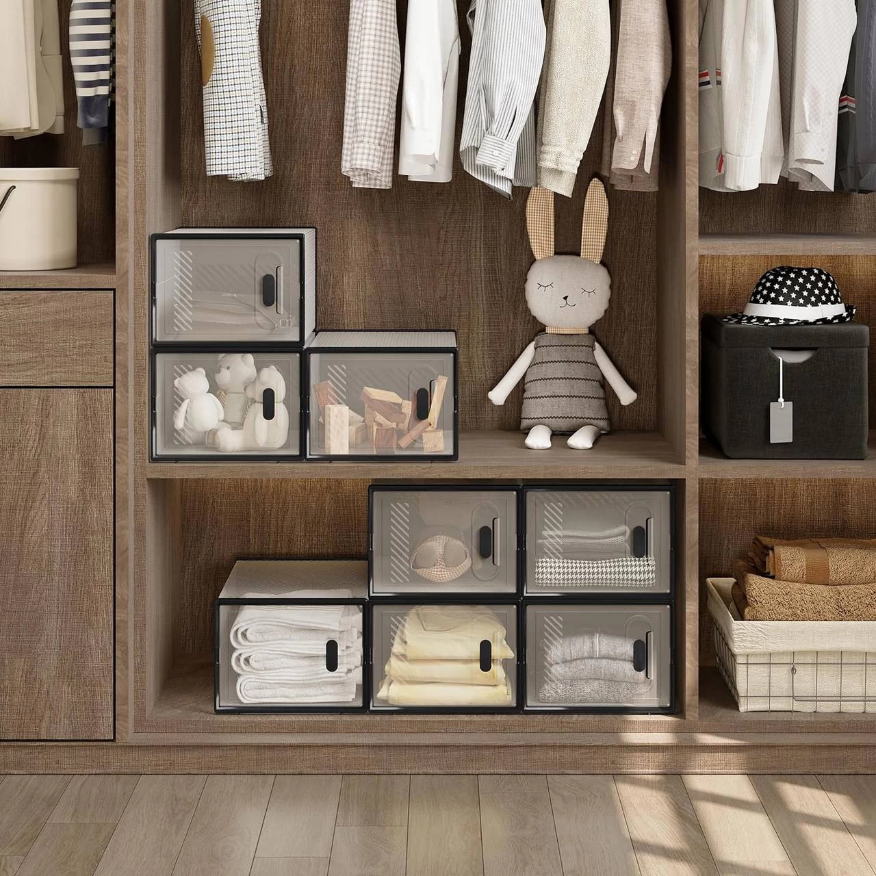 Schuhbox Stapelbar, Mit Magnetischer Tür, Kunststoffbox, 35x19x25 Cm 2 Schuhbox Stapelbar, Mit Magnetischer Tür, Kunststoffbox, 35x19x25 Cm – Bild 2