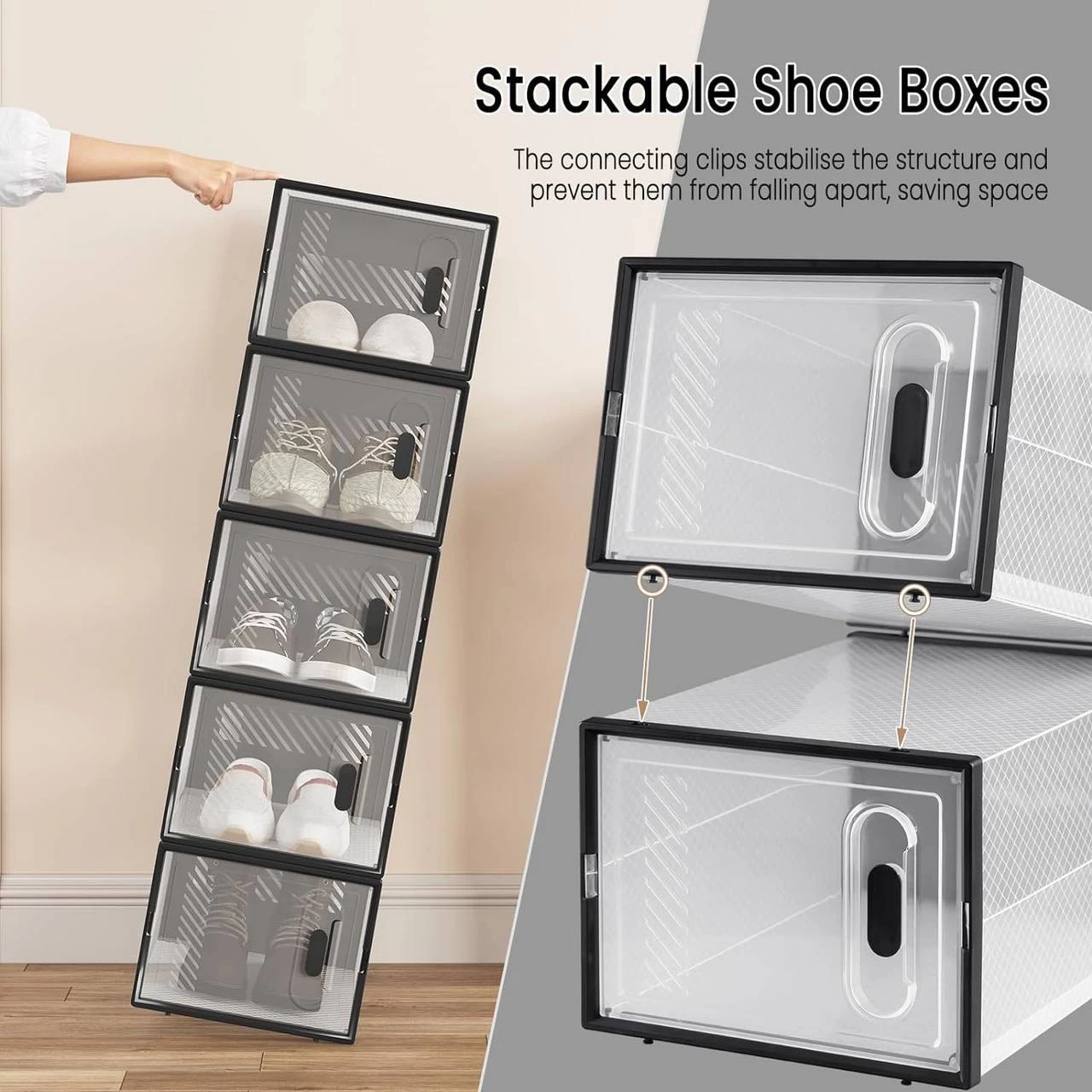 Schuhbox Stapelbar, Mit Magnetischer Tür, Kunststoffbox, 35x19x25 Cm 6 Schuhbox Stapelbar, Mit Magnetischer Tür, Kunststoffbox, 35x19x25 Cm – Bild 6