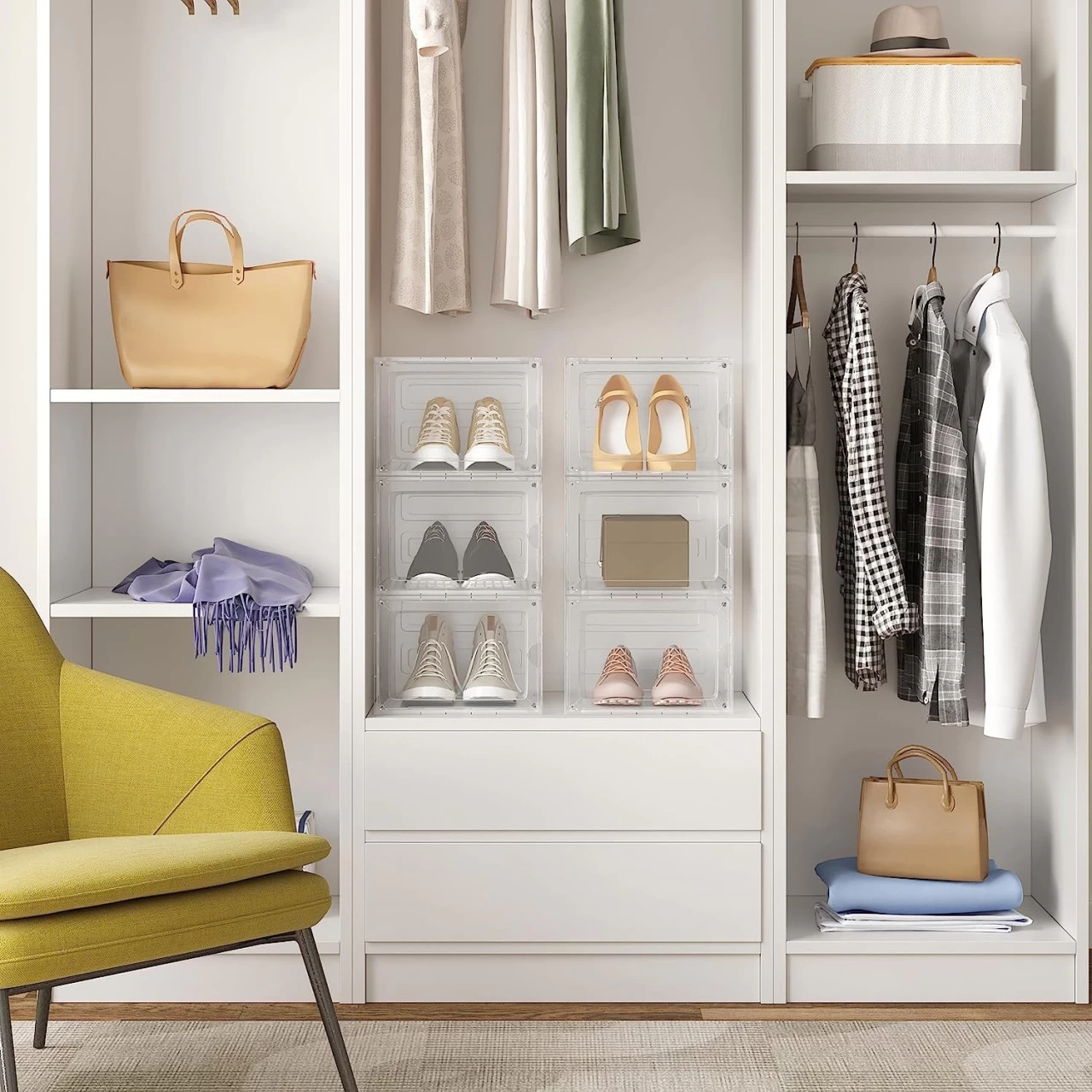 Schuhboxen Stapelbar 3er Set, Mit Magnetischer Tür, Transparent Aus Kunststoff 2 Schuhboxen Stapelbar 3er Set, Mit Magnetischer Tür, Transparent Aus Kunststoff – Bild 2