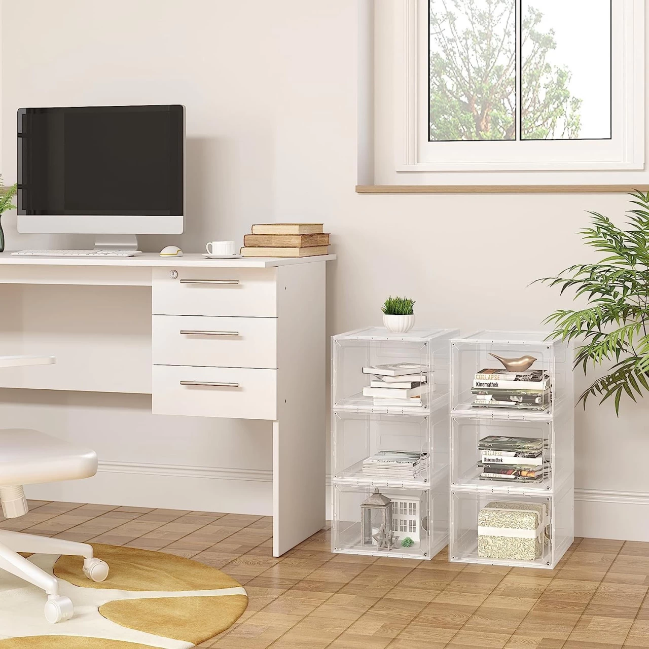 Schuhboxen Stapelbar 3er Set, Mit Magnetischer Tür, Transparent Aus Kunststoff 4 Schuhboxen Stapelbar 3er Set, Mit Magnetischer Tür, Transparent Aus Kunststoff – Bild 4