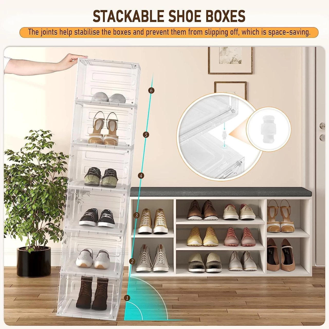 Schuhboxen Stapelbar 3er Set, Mit Magnetischer Tür, Transparent Aus Kunststoff 5 Schuhboxen Stapelbar 3er Set, Mit Magnetischer Tür, Transparent Aus Kunststoff – Bild 5