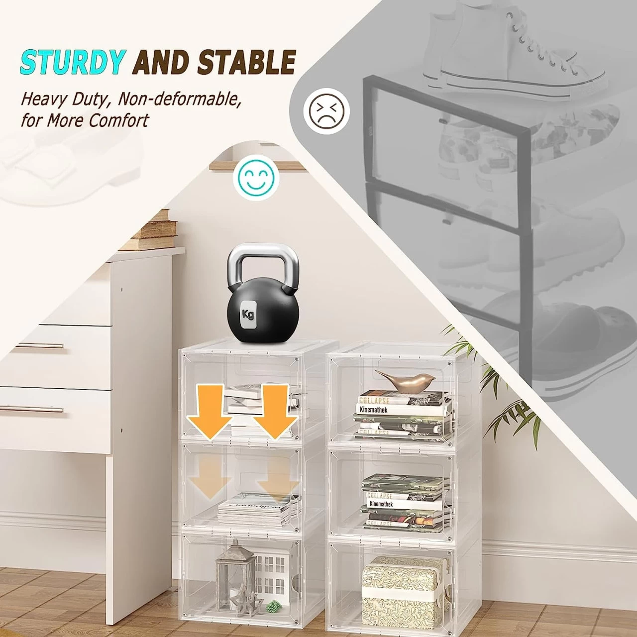 Schuhboxen Stapelbar 3er Set, Mit Magnetischer Tür, Transparent Aus Kunststoff 6 Schuhboxen Stapelbar 3er Set, Mit Magnetischer Tür, Transparent Aus Kunststoff – Bild 6