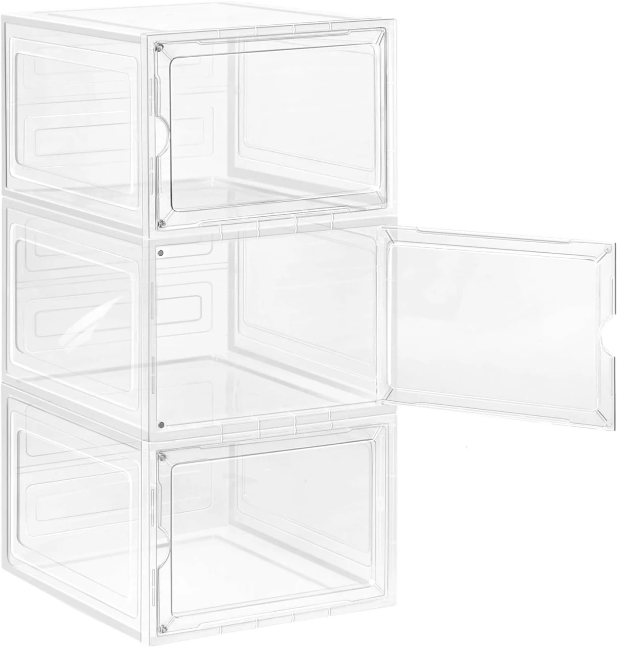 Schuhboxen Stapelbar 3er Set, Mit Magnetischer Tür, Transparent Aus Kunststoff 8 Schuhboxen Stapelbar 3er Set, Mit Magnetischer Tür, Transparent Aus Kunststoff – Bild 8