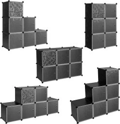 Schuhboxen Stapelbar, DIY Steckregal Mit Tür, Mit 6 Aufbewahrungsbox -Möbel Store Schuhboxen stapelbar DIY Steckregal mit T r mit 6 Aufbewahrungsbox W0ITT0074 schwarz7 1280x1280