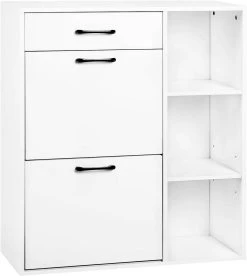 WOLTU Schuhkipper, Schuhschrank Mit 2 Klappfächern, Platzsparend, Aus Holzwerkstoff, Weiß