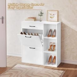 WOLTU Schuhkipper, Schuhschrank Mit 2 Klappfächern, Platzsparend, Aus Holzwerkstoff, Weiß 12 WOLTU Schuhkipper, Schuhschrank Mit 2 Klappfächern, Platzsparend, Aus Holzwerkstoff, Weiß -Möbel Store Schuhkipper Schuhschrank 2 Klappfaechern platzsparend Holzwerkstoff W0ITT2072 Weiss5 1280x1280