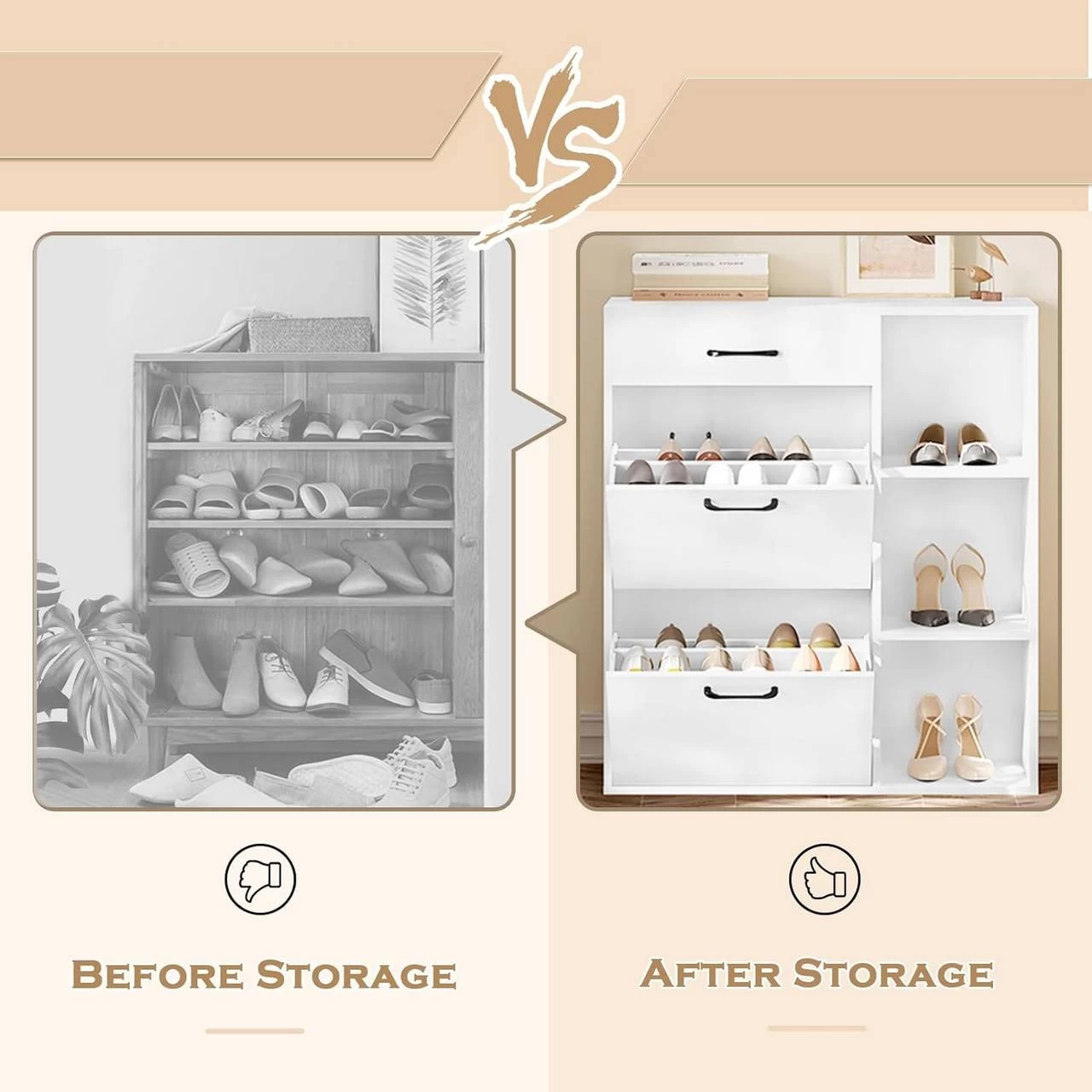 WOLTU Schuhkipper, Schuhschrank Mit 2 Klappfächern, Platzsparend, Aus Holzwerkstoff, Weiß 6 WOLTU Schuhkipper, Schuhschrank Mit 2 Klappfächern, Platzsparend, Aus Holzwerkstoff, Weiß – Bild 6